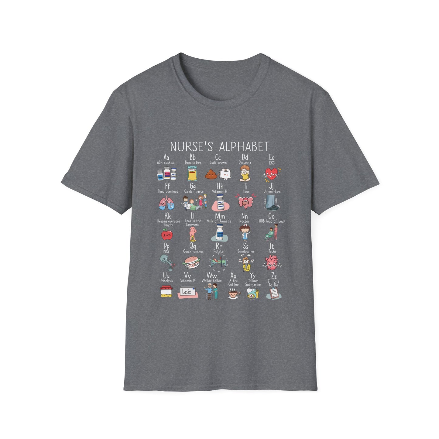 Nurse Alphabet Shirt, A-Z Nursing Letters Tee, RN LPN CNA Gift, Nurse Life Shirt, Cute Scrub Top, Healthcare Worker T-Shirt, nurse gift