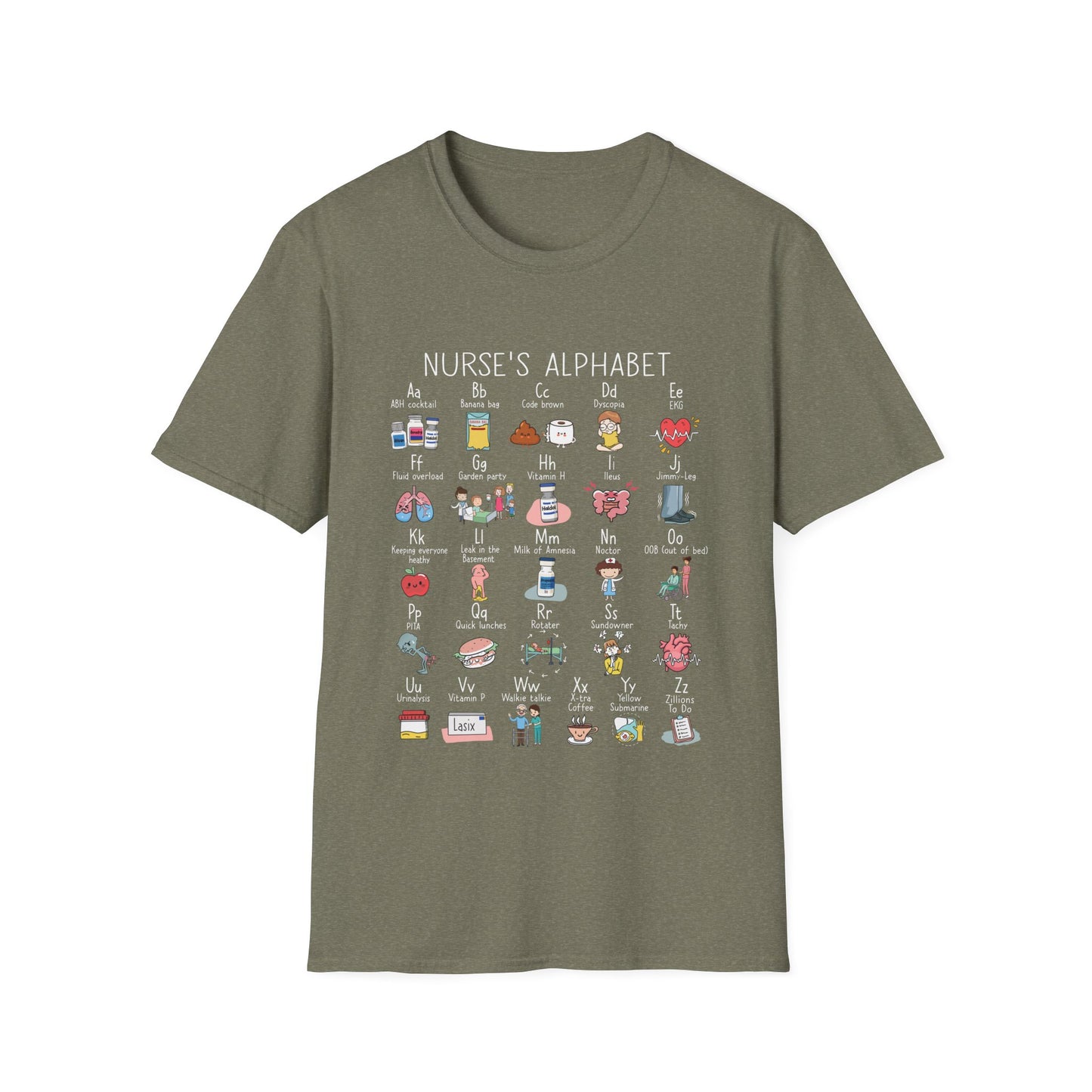 Nurse Alphabet Shirt, A-Z Nursing Letters Tee, RN LPN CNA Gift, Nurse Life Shirt, Cute Scrub Top, Healthcare Worker T-Shirt, nurse gift