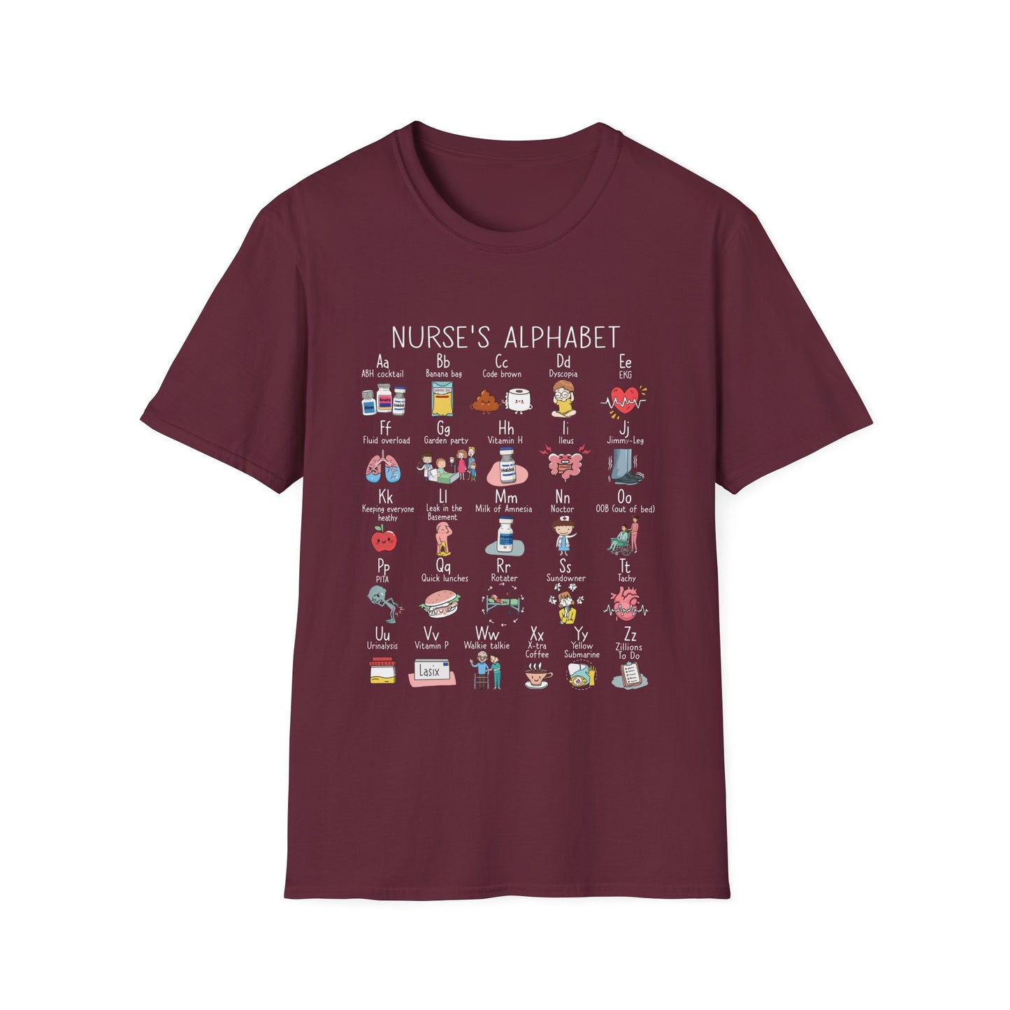 Nurse Alphabet Shirt, A-Z Nursing Letters Tee, RN LPN CNA Gift, Nurse Life Shirt, Cute Scrub Top, Healthcare Worker T-Shirt, nurse gift