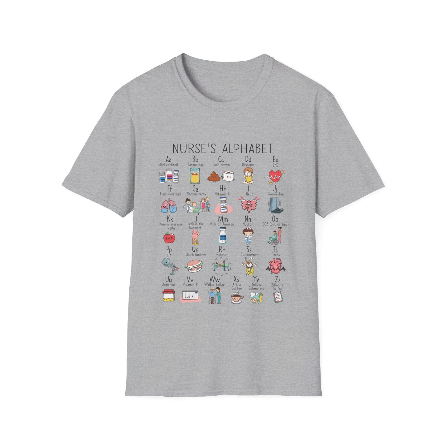 Nurse Alphabet Shirt, A-Z Nursing Letters Tee, RN LPN CNA Gift, Nurse Life Shirt, Cute Scrub Top, Healthcare Worker T-Shirt, nurse gift