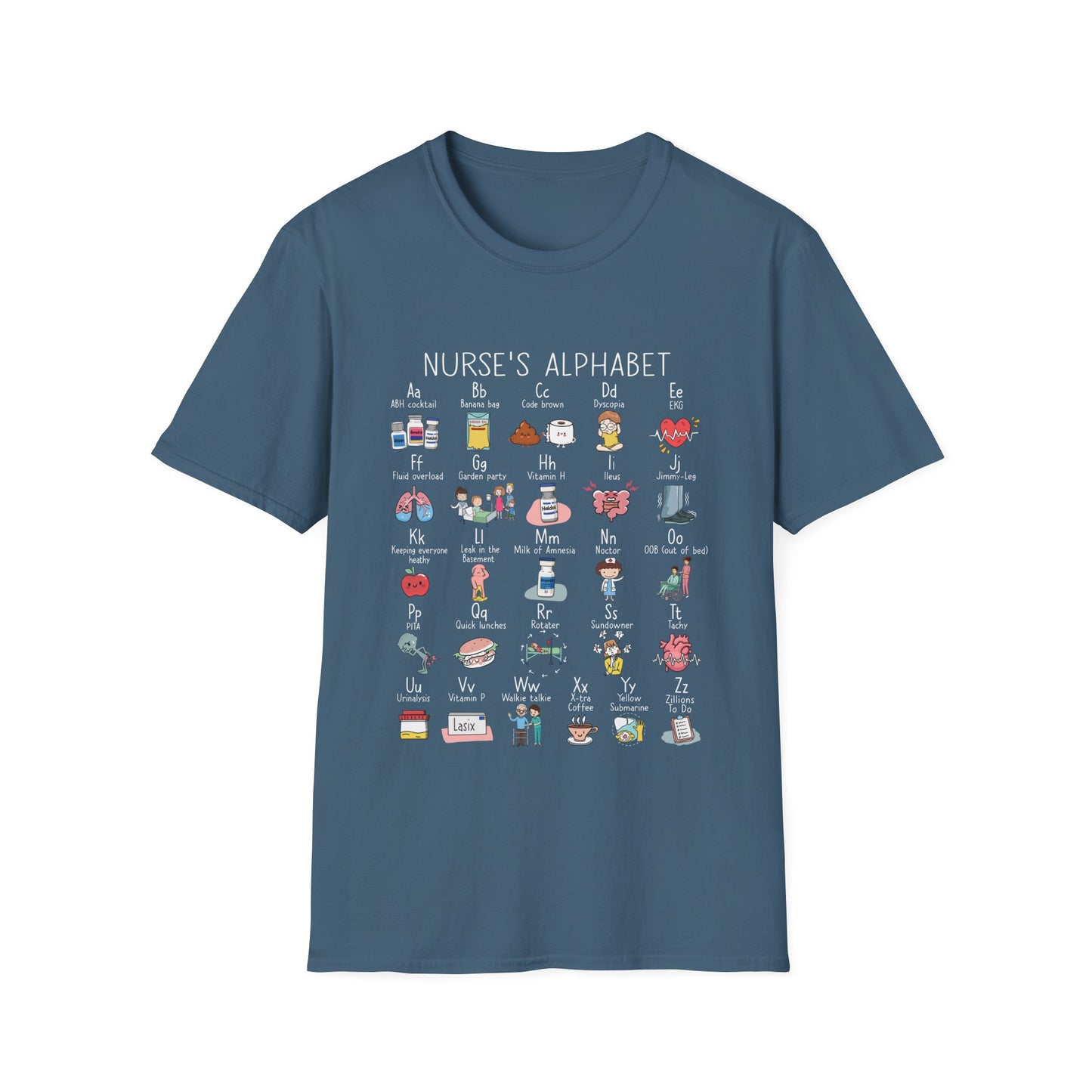 Nurse Alphabet Shirt, A-Z Nursing Letters Tee, RN LPN CNA Gift, Nurse Life Shirt, Cute Scrub Top, Healthcare Worker T-Shirt, nurse gift
