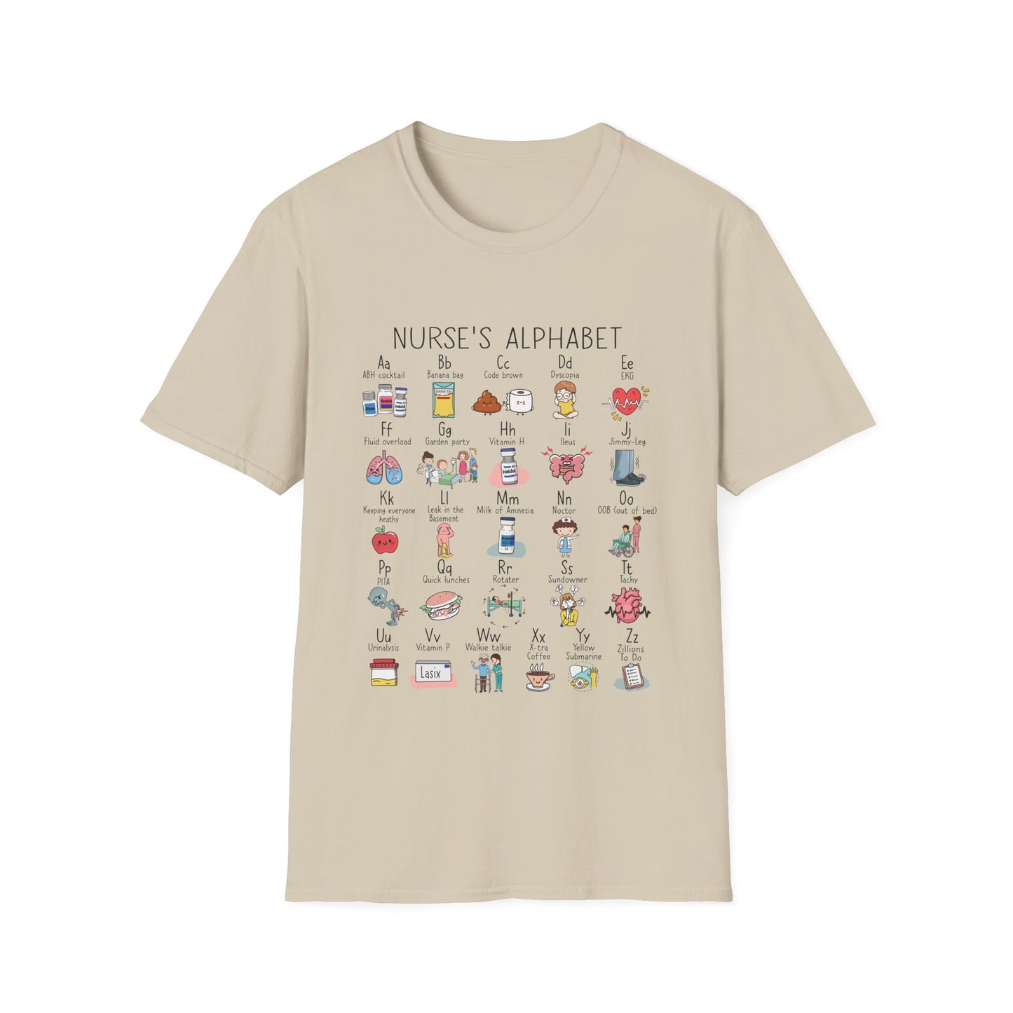 Nurse Alphabet Shirt, A-Z Nursing Letters Tee, RN LPN CNA Gift, Nurse Life Shirt, Cute Scrub Top, Healthcare Worker T-Shirt, nurse gift