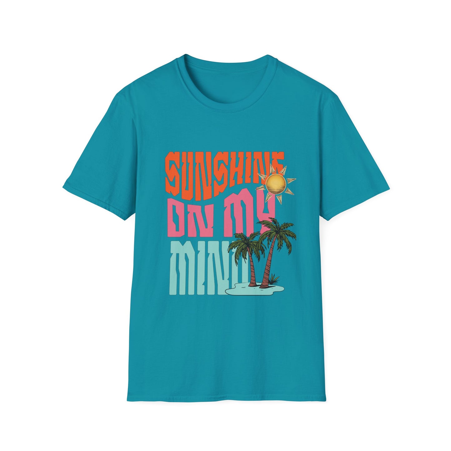 Sunshine on My Mind T-Shirt - Retro Sun Tee, Summer Aesthetic Shirt, Boho Beach Shirt, Happy Sun Graphic Tee, Positive Vibes Shirt