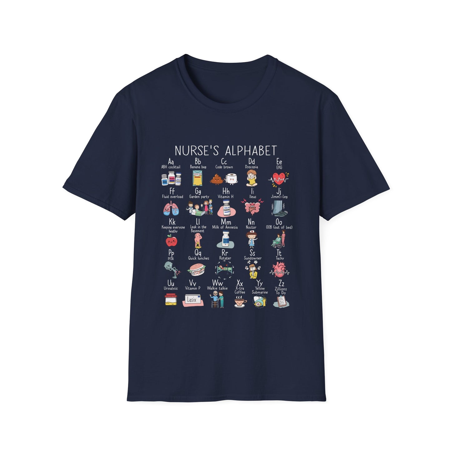 Nurse Alphabet Shirt, A-Z Nursing Letters Tee, RN LPN CNA Gift, Nurse Life Shirt, Cute Scrub Top, Healthcare Worker T-Shirt, nurse gift