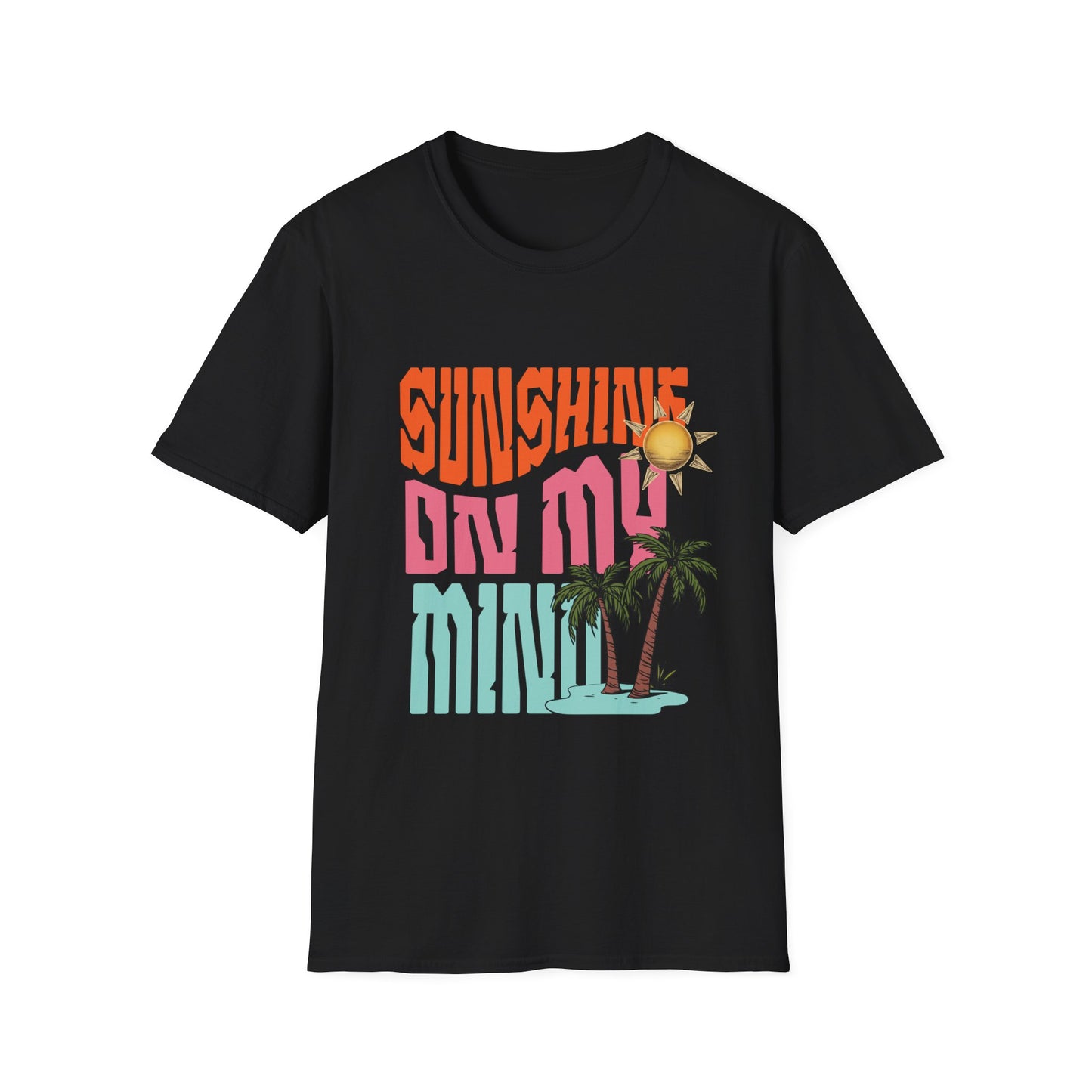 Sunshine on My Mind T-Shirt - Retro Sun Tee, Summer Aesthetic Shirt, Boho Beach Shirt, Happy Sun Graphic Tee, Positive Vibes Shirt