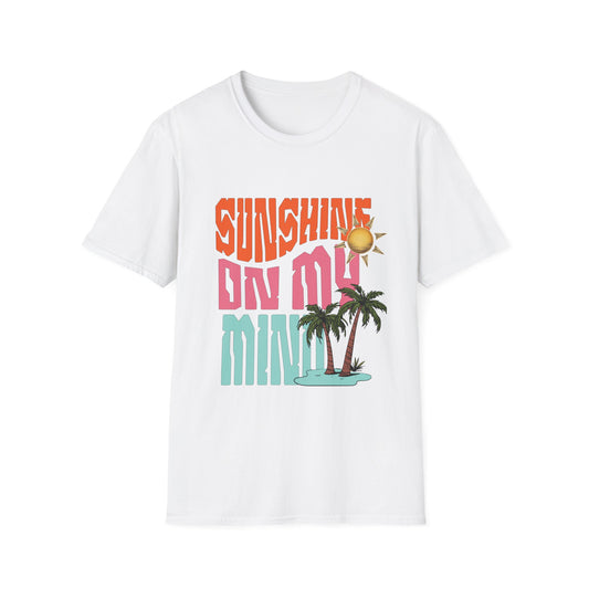 Sunshine on My Mind T-Shirt - Retro Sun Tee, Summer Aesthetic Shirt, Boho Beach Shirt, Happy Sun Graphic Tee, Positive Vibes Shirt