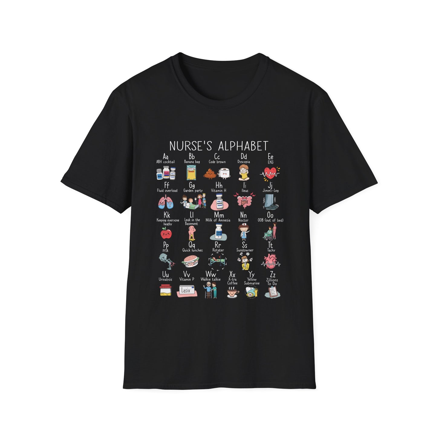 Nurse Alphabet Shirt, A-Z Nursing Letters Tee, RN LPN CNA Gift, Nurse Life Shirt, Cute Scrub Top, Healthcare Worker T-Shirt, nurse gift