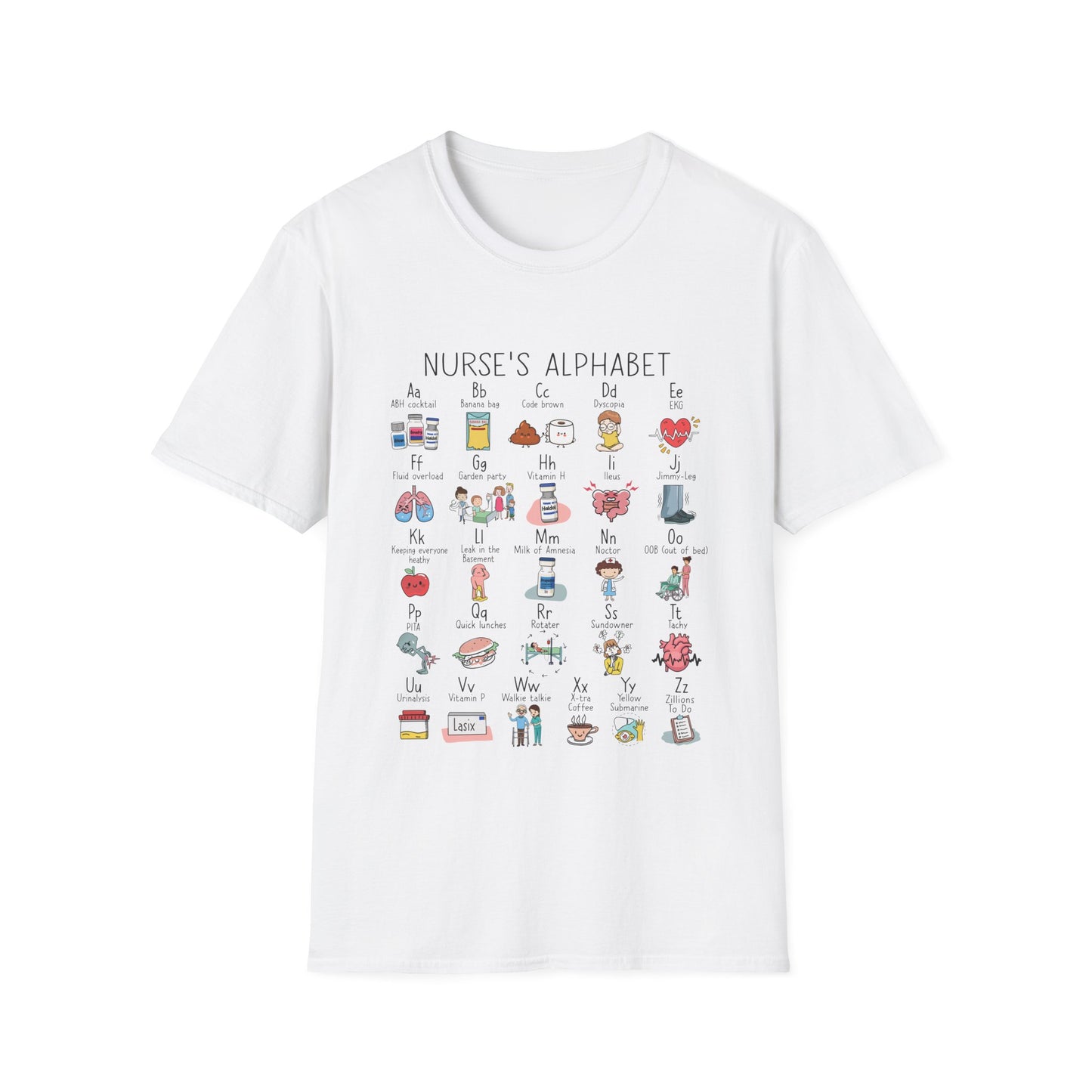Nurse Alphabet Shirt, A-Z Nursing Letters Tee, RN LPN CNA Gift, Nurse Life Shirt, Cute Scrub Top, Healthcare Worker T-Shirt, nurse gift