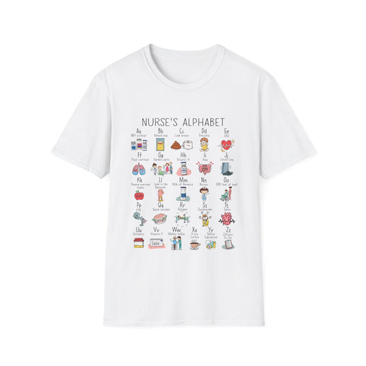Nurse Alphabet Shirt, A-Z Nursing Letters Tee, RN LPN CNA Gift, Nurse Life Shirt, Cute Scrub Top, Healthcare Worker T-Shirt,  nurse gift